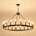 Jandcase 53" Farmhouse Wagon Wheel Chandelier, 30-Light Matte Black Ceiling Light, Adjustable Height, E12 Bulbs, Dining Room Fixture