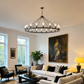 Jandcase 30-Light Large Wagon Wheel Chandelier, Black Farmhouse Ceiling Light with Adjustable Chain, E26 Bulbs, Ideal for Dining Room & Foyer