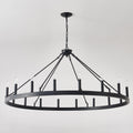 Jandcase 53in. Black Extra Large Wagon Wheel Chandelier 18-Light E12 Farmhouse Industrial Pendant Adjustable Chain for Dining Room Living Room