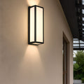 16 in. Black Cylinder Modern Integrated LED Indoor/Outdoor Porch Light Wall Lantern Sconce with White Shade for Patios