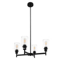 4-Light Matte Black Chandelier with Clear Glass Cylindrical Shades and Square Rod Candle Design E26 Base Light Fixture