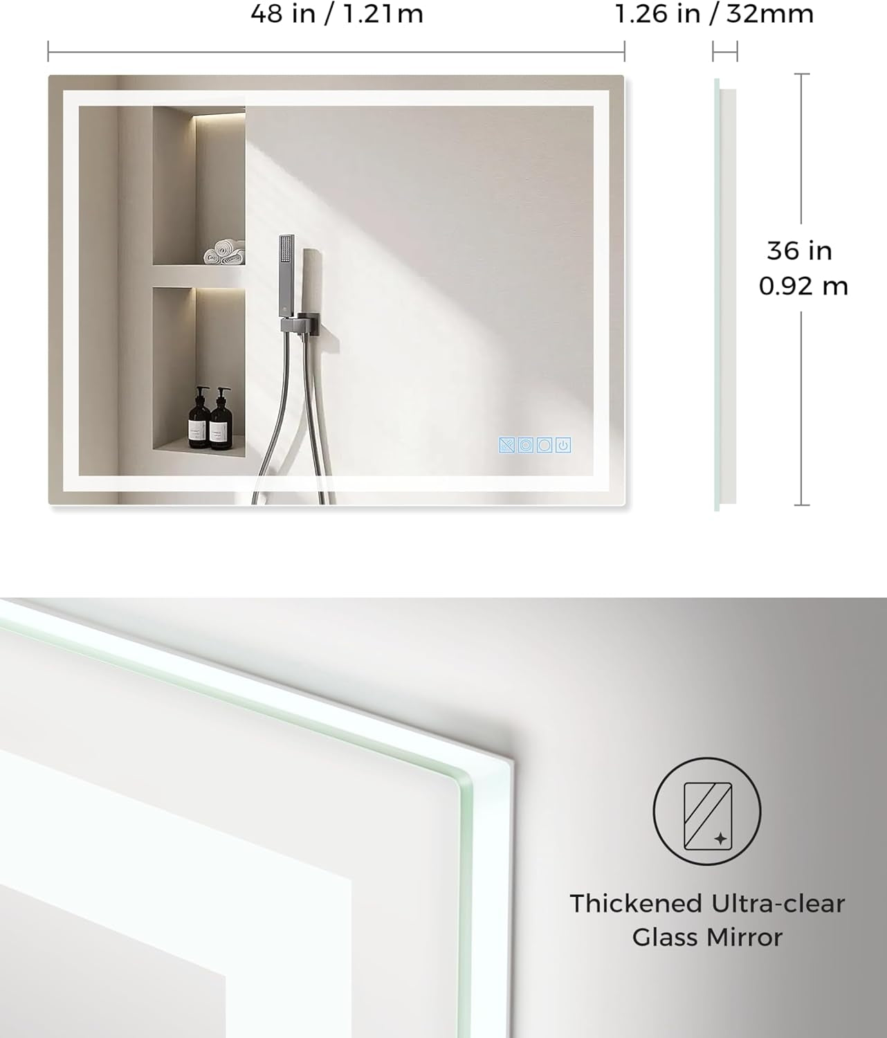 Jandcase LED Bathroom Mirror Vanity Light with Front & Backlight, Dimmable 3CCT, Anti-Fog, Shatter-Proof, Memory, Night Light