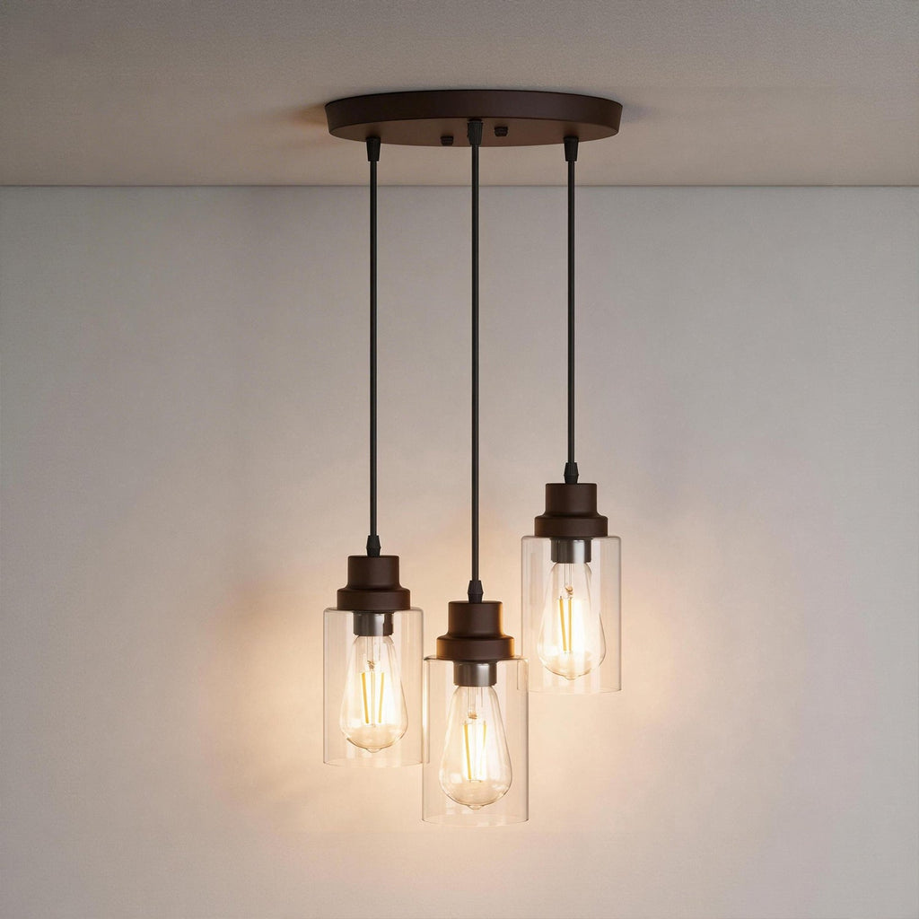 Jandcase 3-Light Oil Rubbed Bronze Kitchen Island Pendant Light with Clear Glass Shade Traditional E26 Ceiling Light Fixture