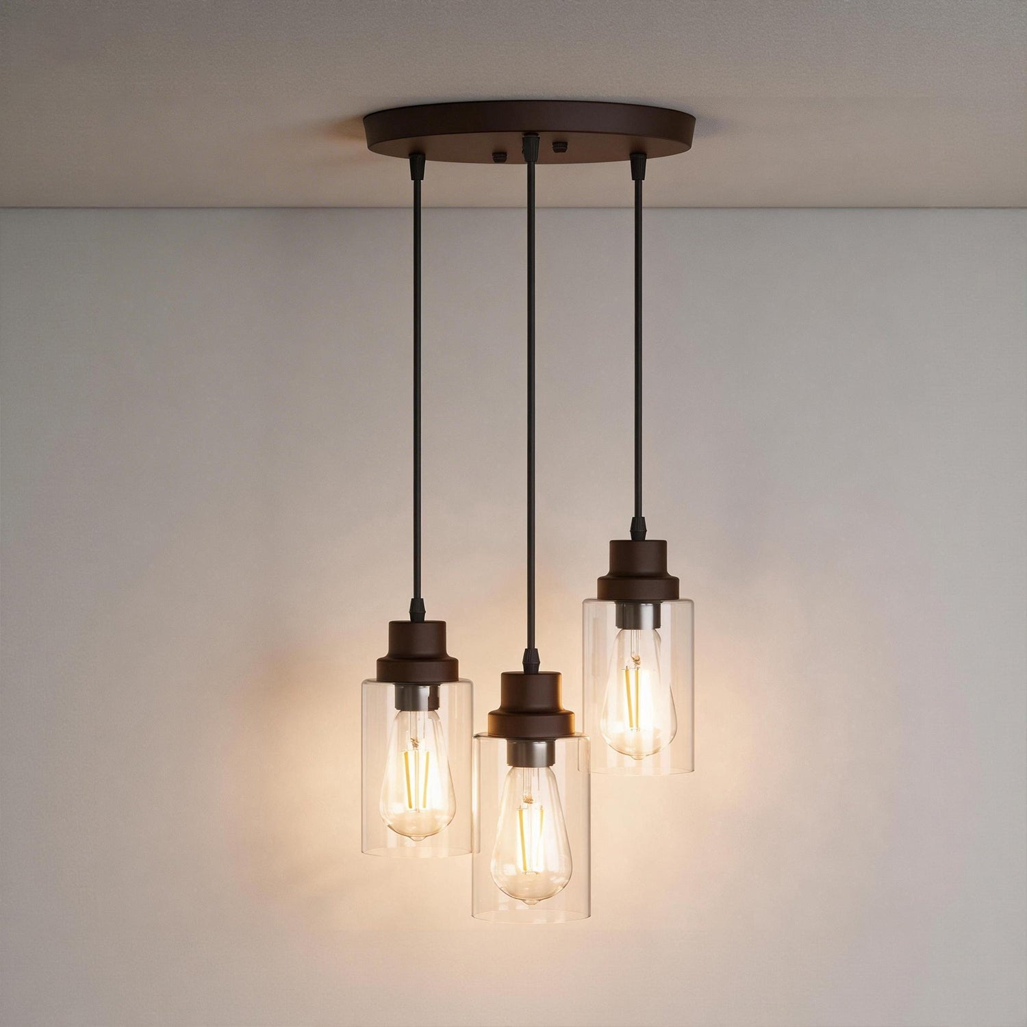 Jandcase 3-Light Oil Rubbed Bronze Kitchen Island Pendant Light with Clear Glass Shade Traditional E26 Ceiling Light Fixture