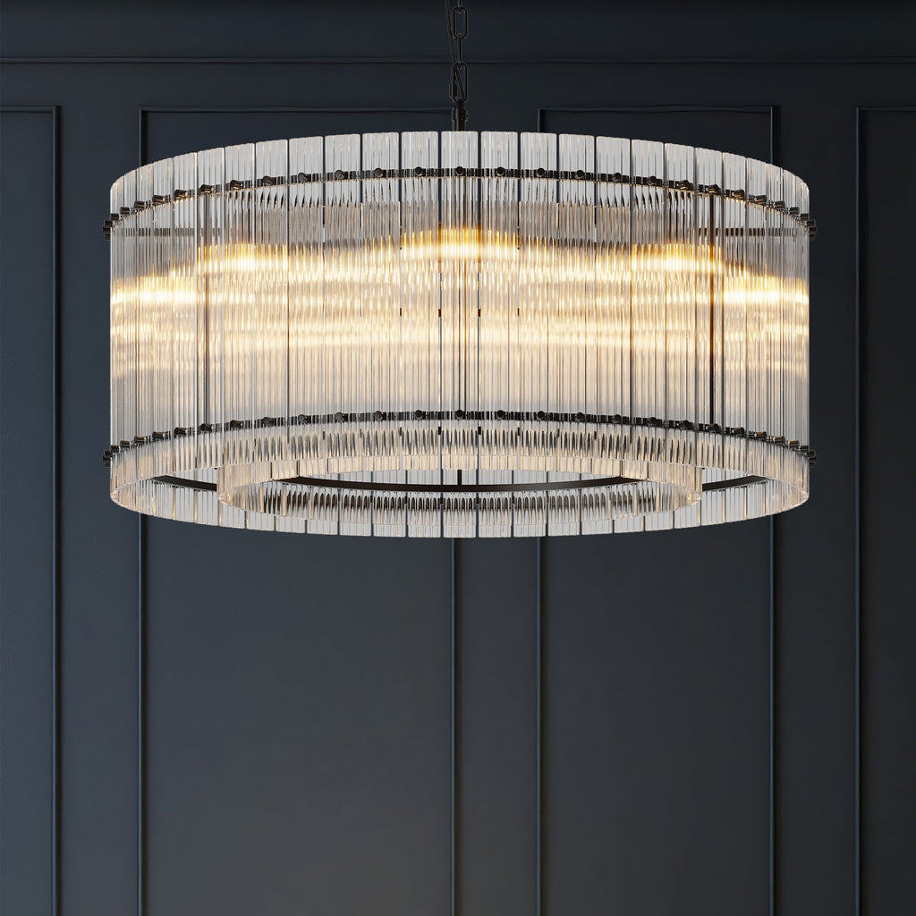 Jandcase 37in. Black 2-Tier 8-Light Water Ripple Crystal Chandelier Modern Ceiling Light for Dining Room Living Room Bedroom Foyer High Ceiling