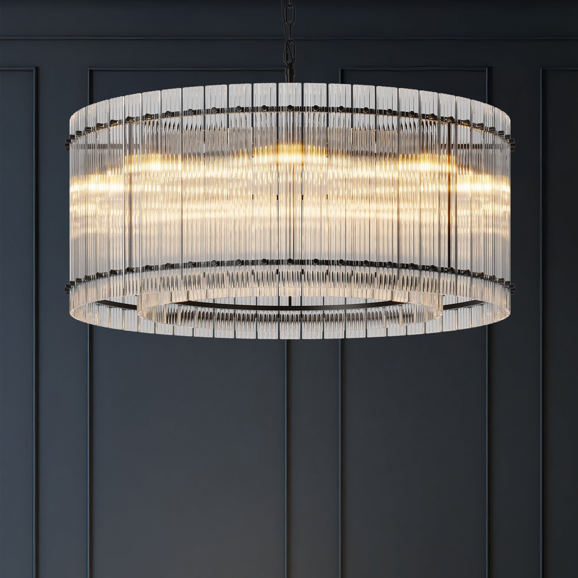 Jandcase 37in. Black 2-Tier 8-Light Water Ripple Crystal Chandelier Modern Ceiling Light for Dining Room Living Room Bedroom Foyer High Ceiling