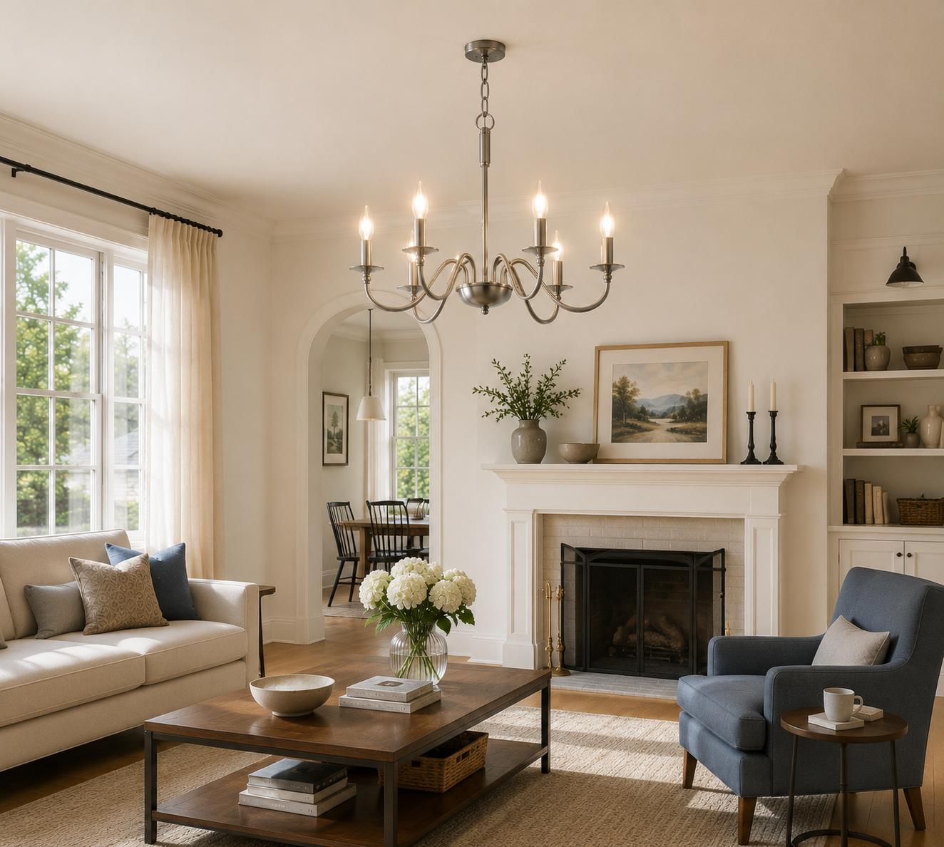 Jandcase 6-Light Nickel Branch Chandelier Modern Ceiling Pendant Light Fixture E12