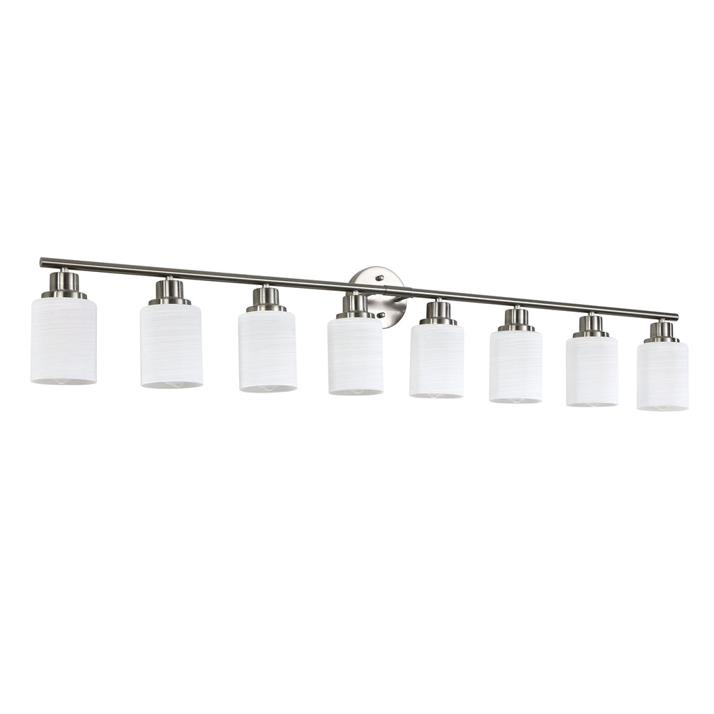 Jandcase Modern 8-Light Vanity Wall Sconce, Brushed Nickel Finish with Frosted Glass Shades for Bathroom or Hallway Lighting (No Bulbs)