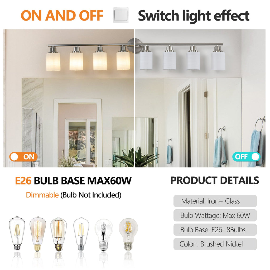 Jandcase Modern 8-Light Vanity Wall Sconce, Brushed Nickel Finish with Frosted Glass Shades for Bathroom or Hallway Lighting (No Bulbs)