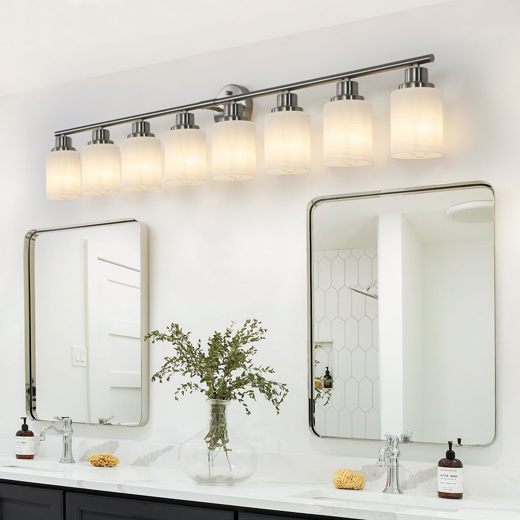 Jandcase Modern 8-Light Vanity Wall Sconce, Brushed Nickel Finish with Frosted Glass Shades for Bathroom or Hallway Lighting (No Bulbs)
