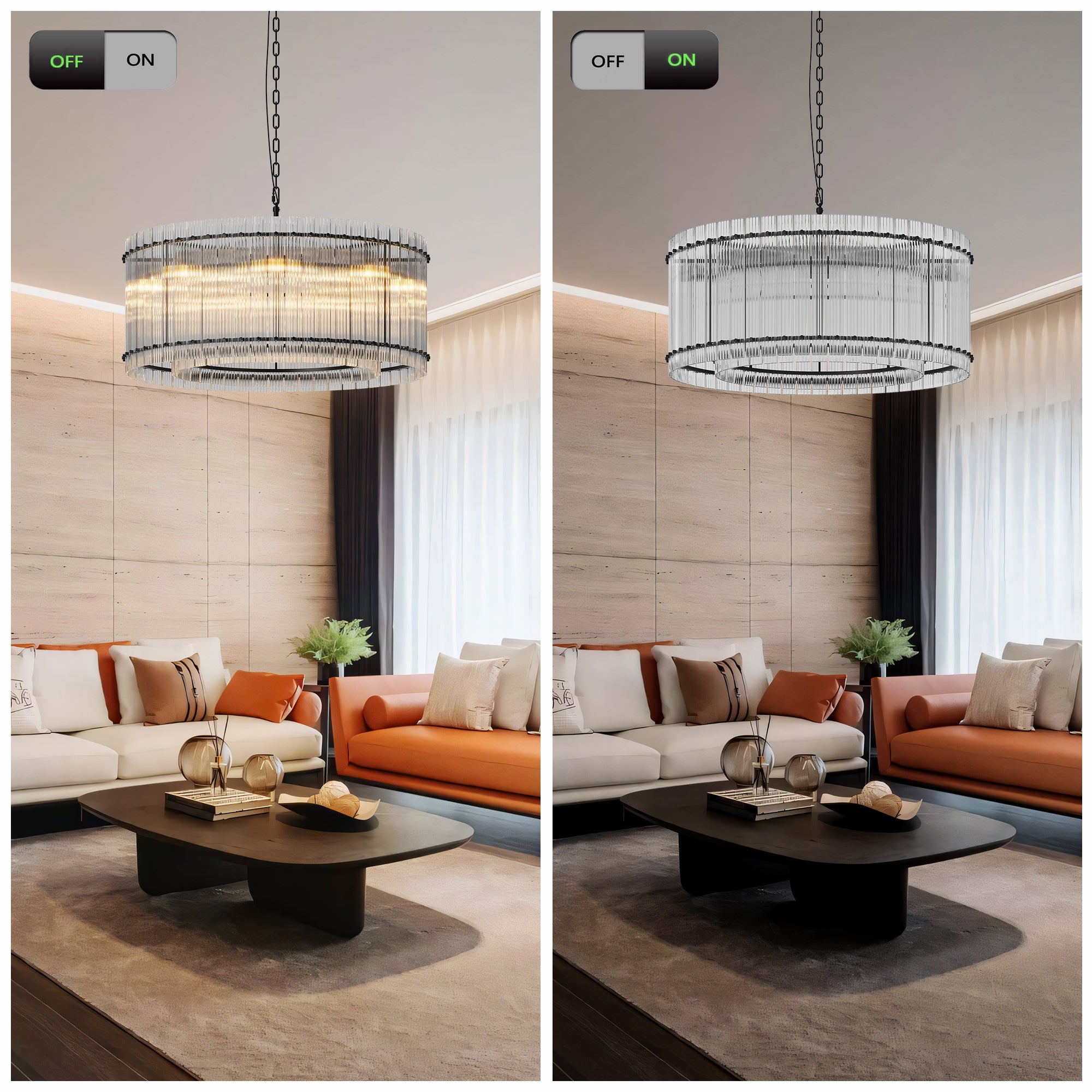 Jandcase 37in. Black 2-Tier 8-Light Water Ripple Crystal Chandelier Modern Ceiling Light for Dining Room Living Room Bedroom Foyer High Ceiling