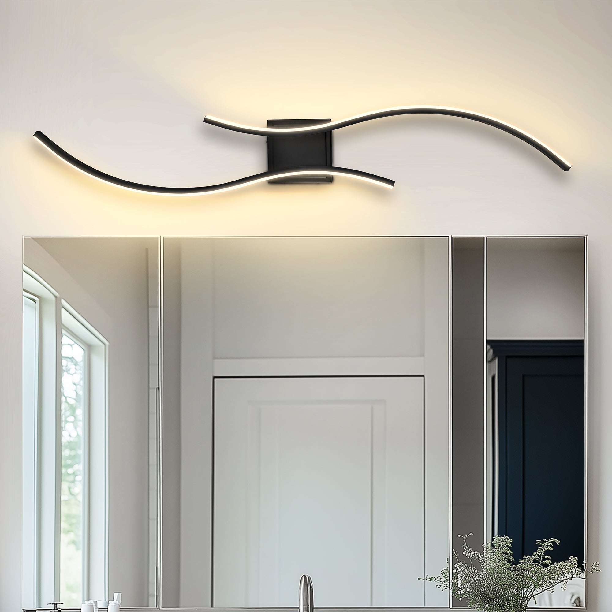 Jandcase 2-Pack LED Wave Wall Light, 39.37in Matte Black Finish, Built-in Dimmable & Color Changing, Touch & Remote Control, Memory & Timer