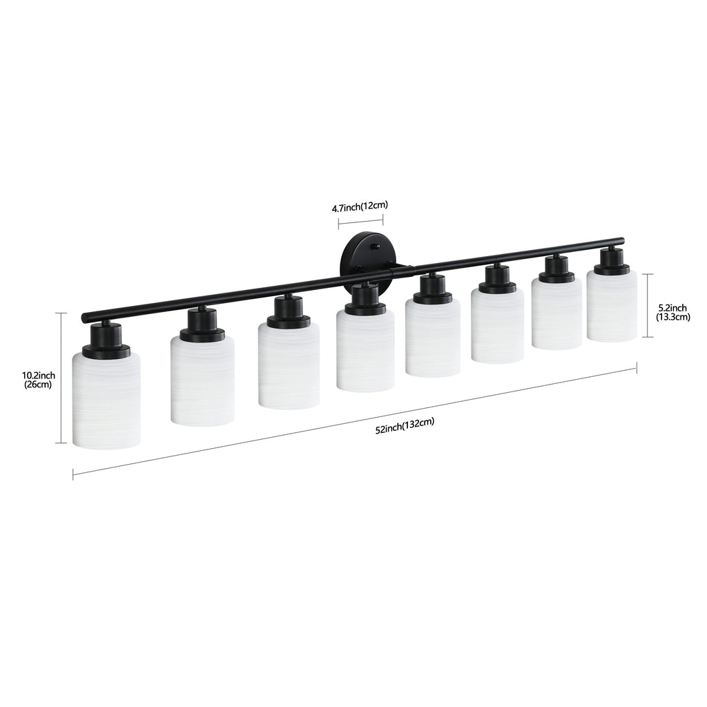 Jandcase Black & White Modern Bathroom Vanity Light, 8-Light Wall Sconce, Iron & Frosted Glass, E26 Base, Hard-Wired (Bulbs Not Included)