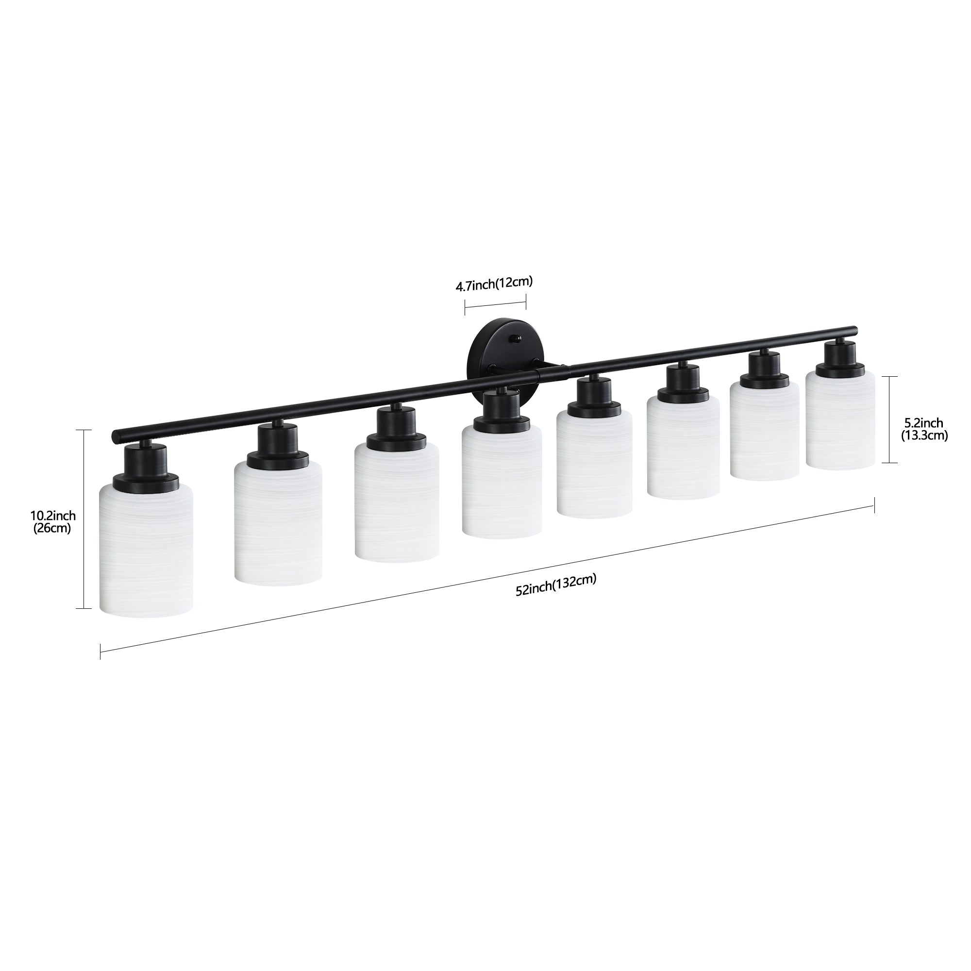 Jandcase Black & White Modern Bathroom Vanity Light, 8-Light Wall Sconce, Iron & Frosted Glass, E26 Base, Hard-Wired (Bulbs Not Included)