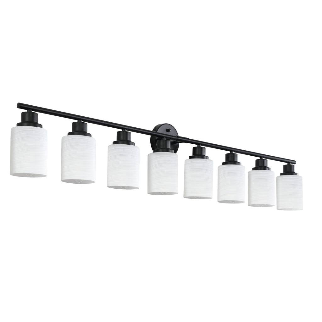 Jandcase Black & White Modern Bathroom Vanity Light, 8-Light Wall Sconce, Iron & Frosted Glass, E26 Base, Hard-Wired (Bulbs Not Included)