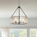 Jandcase 5-Light Black Drum Chandelier Pendant Light with Glass Shade and E12 Base for Dining Room, No Bulbs Included