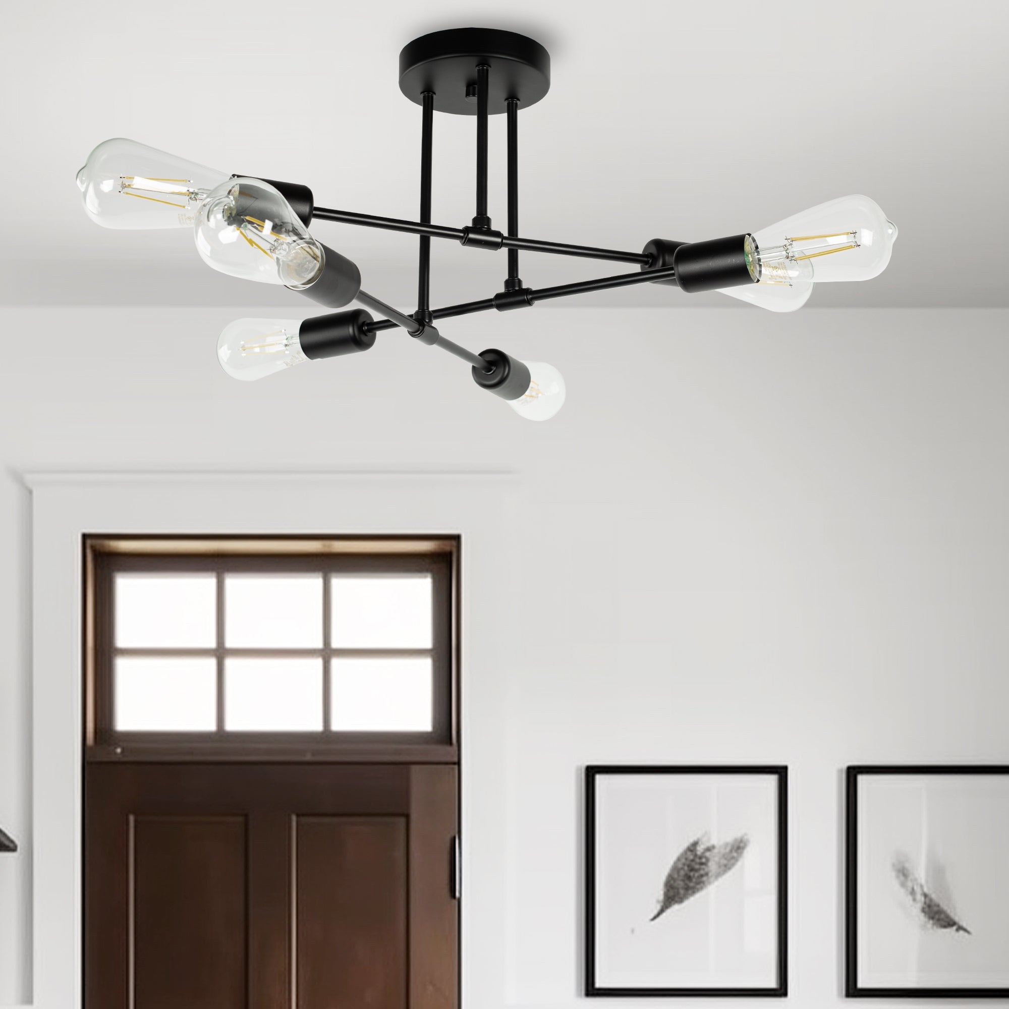 Jandcase 16 in. 6-Light Black Sputnik Modern Linear Semi Flush Mount