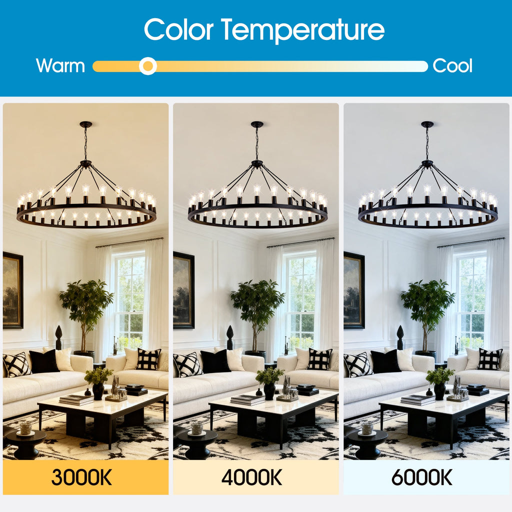Jandcase 64in. Matte Black Wagon Wheel Chandelier 30-Light E26 Farmhouse Industrial Pendant Light for High Ceiling Dining Room (No Bulbs)
