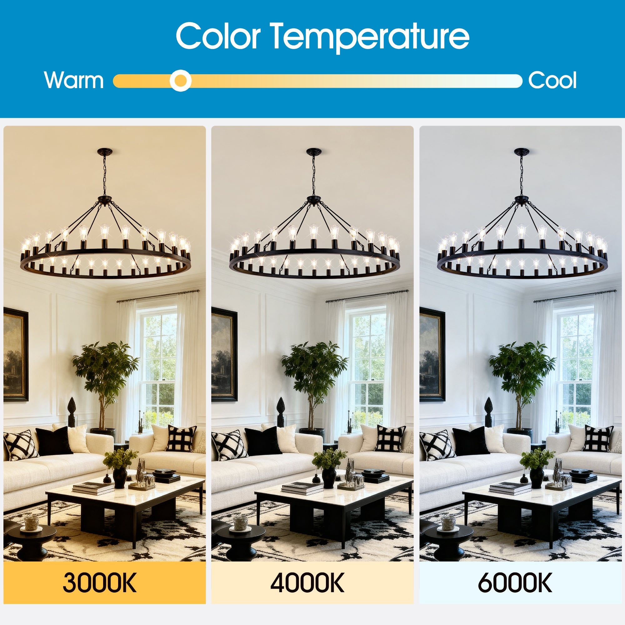 Jandcase 64in. Matte Black Wagon Wheel Chandelier 30-Light E26 Farmhouse Industrial Pendant Light for High Ceiling Dining Room (No Bulbs)